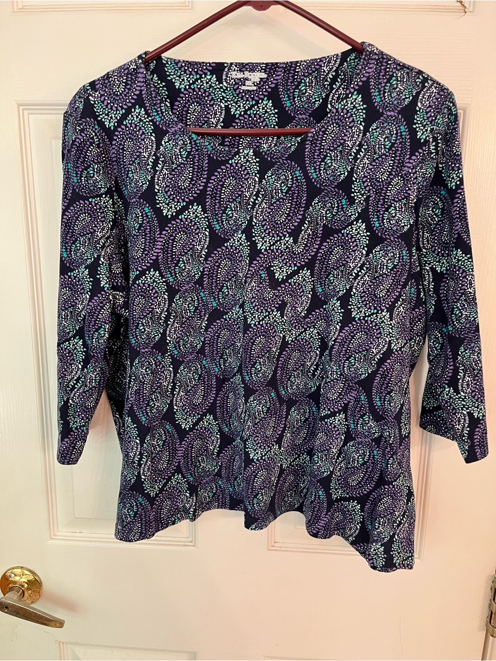 Kim Rogers Navy Long Sleeve Paisley Print Top petitXL